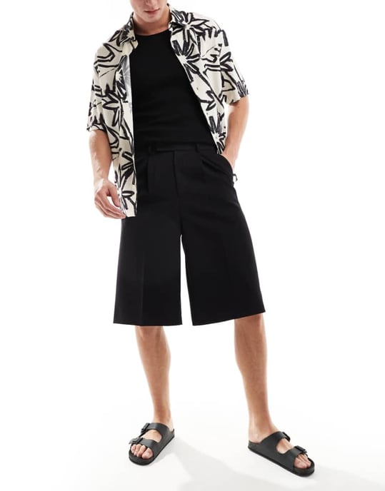 ASOS DESIGN smart långlinjiga vida shorts i svart - SVART - Image 1
