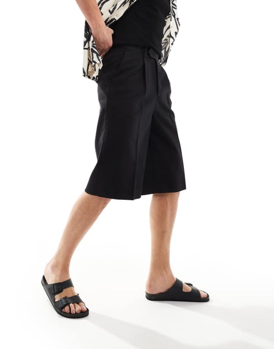 ASOS DESIGN smart långlinjiga vida shorts i svart - SVART - Image 4