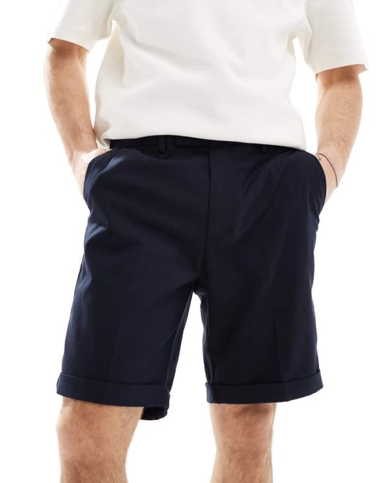 ASOS DESIGN smart raka shorts i marinblått - Image 1