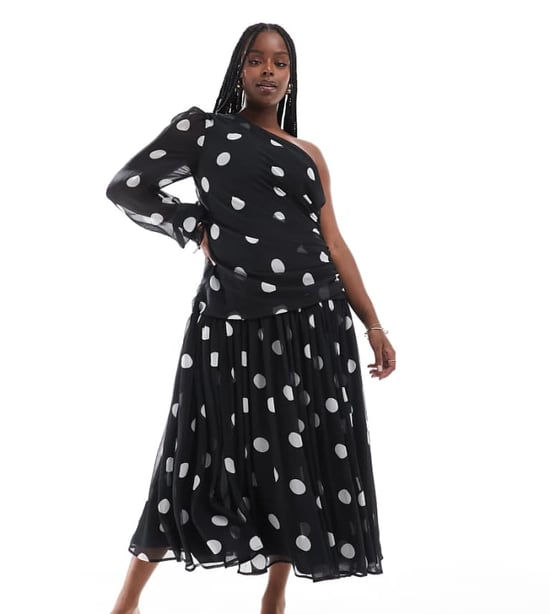 ASOS DESIGN Curve enaxlad lång ballongärmad maxiklänning i monospottryck - Image 1
