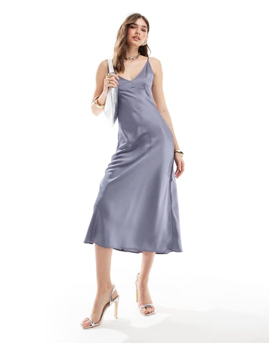 ASOS DESIGN hög apex maxi sidentoppklänning i blå - Image 2