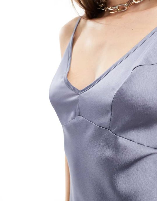 ASOS DESIGN hög apex maxi sidentoppklänning i blå - Image 3