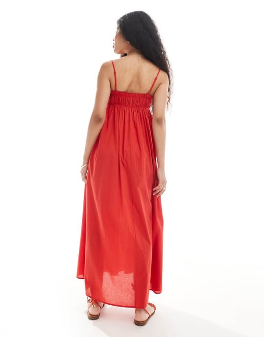 ASOS DESIGN Petite trapezmaxiklänning i röd för stranden - Image 3