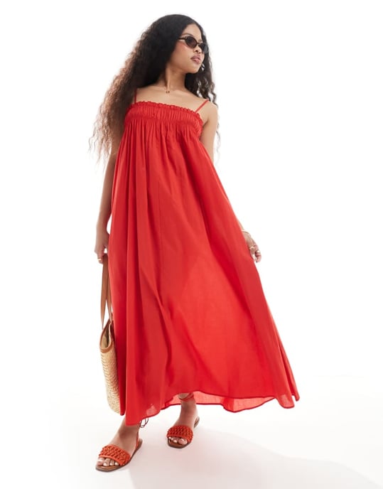 ASOS DESIGN Petite trapezmaxiklänning i röd för stranden - Image 4
