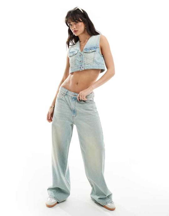ASOS DESIGN kort väst i vintage tvätt set - Image 2