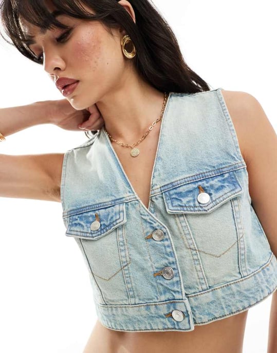 ASOS DESIGN kort väst i vintage tvätt set - Image 3
