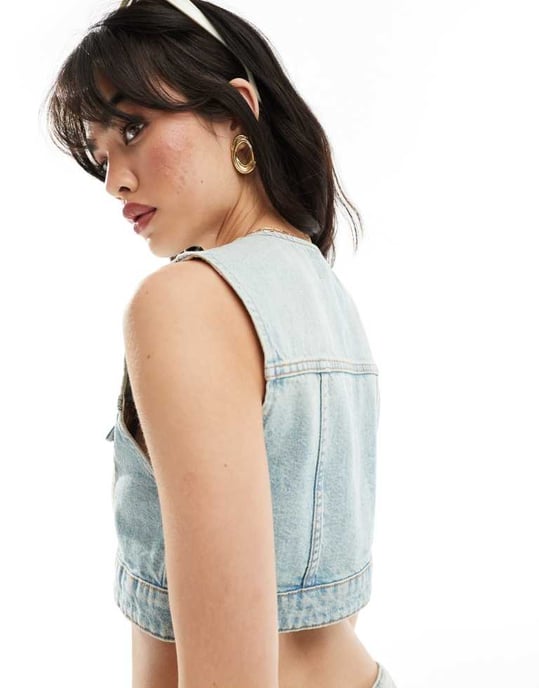 ASOS DESIGN kort väst i vintage tvätt set - Image 4