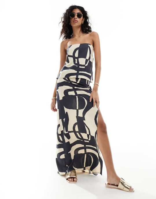 ASOS DESIGN ren bandeau-top set i monokromt abstrakt mönster - Image 3