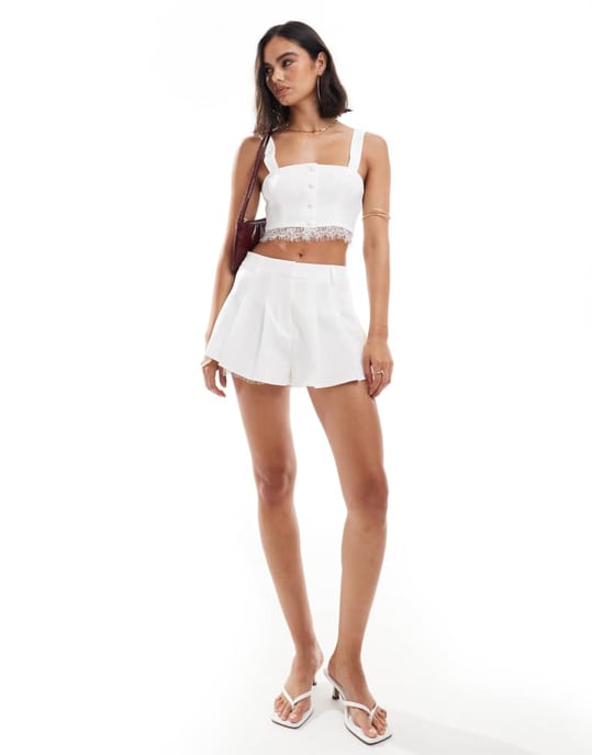 Miss Selfridge spetstrimmad korsett topp set i elfenben - Image 3