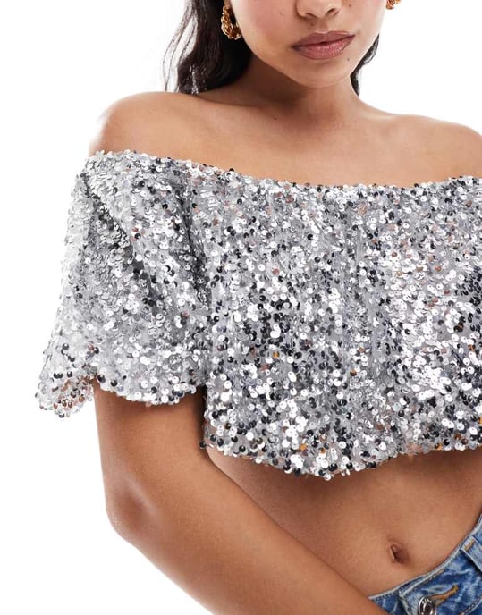ASOS DESIGN paljett topp med bubbelslut i silver - Image 2