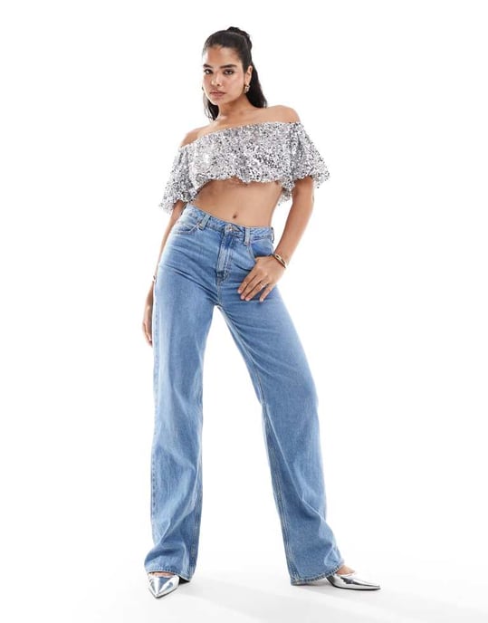 ASOS DESIGN paljett topp med bubbelslut i silver - Image 3