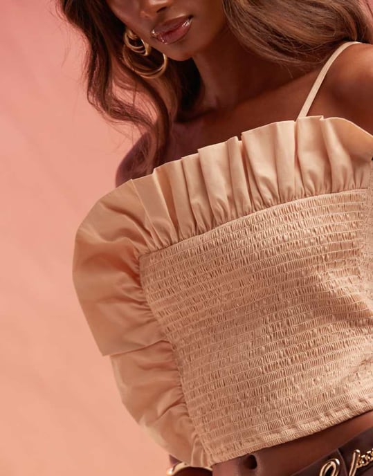 ASOS DESIGN volangskjortad linne i krämfärg - Image 3
