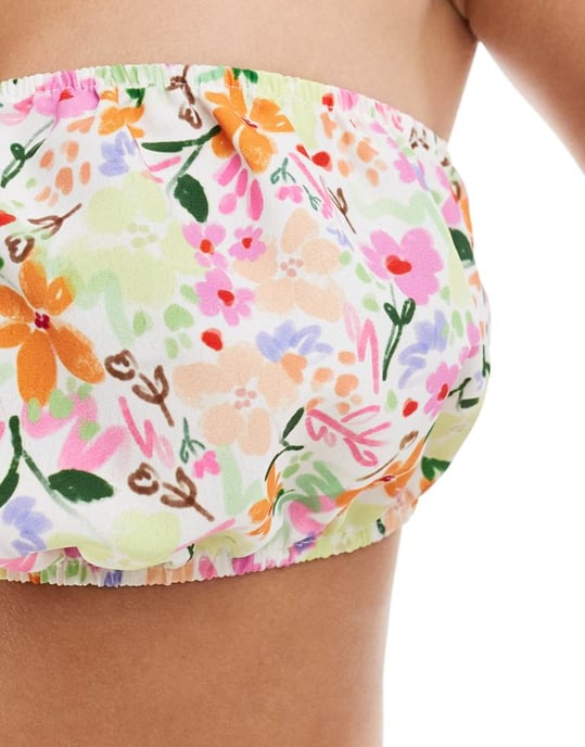 ASOS DESIGN bandeau strandcroptop i prickig blommönster - Image 3