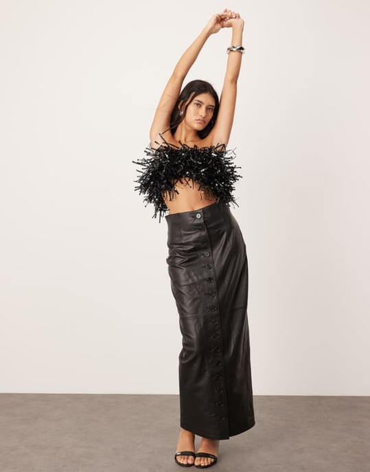 ASOS EDITION paljettfrans bandeau-top i svart - Image 4