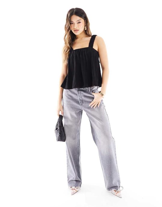 ASOS DESIGN justerbar knyt-bak smock topp i svart - Image 3