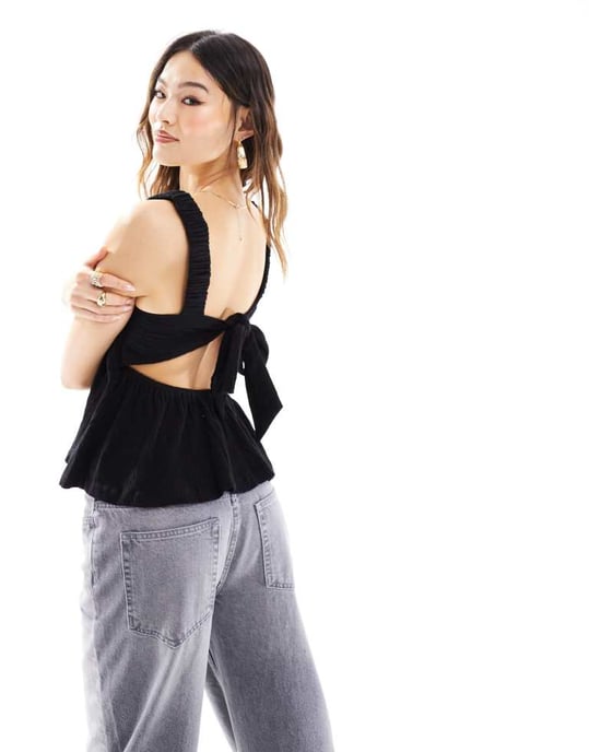 ASOS DESIGN justerbar knyt-bak smock topp i svart - Image 4