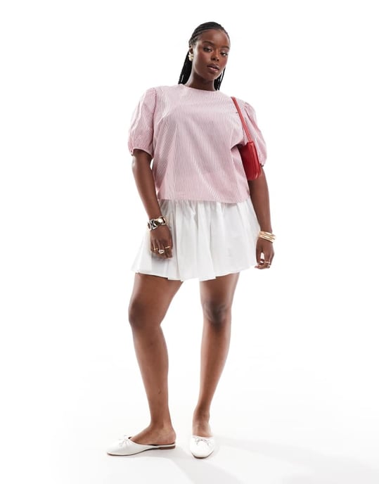 ASOS DESIGN Curve puffärm bomullstop i röd rand - Image 3