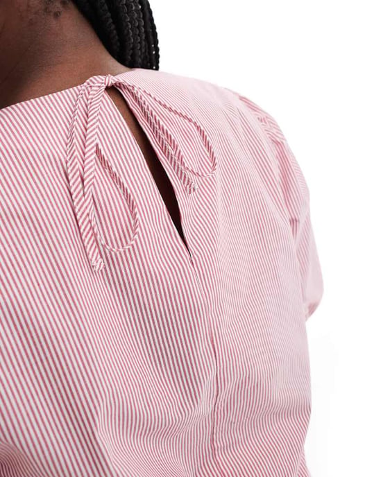 ASOS DESIGN Curve puffärm bomullstop i röd rand - Image 4