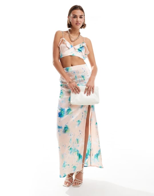 ASOS DESIGN satin crop top-set i marmortryck - Image 4