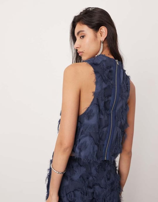 ASOS EDITION texturerat zip-back racer-top set i blått - Image 4