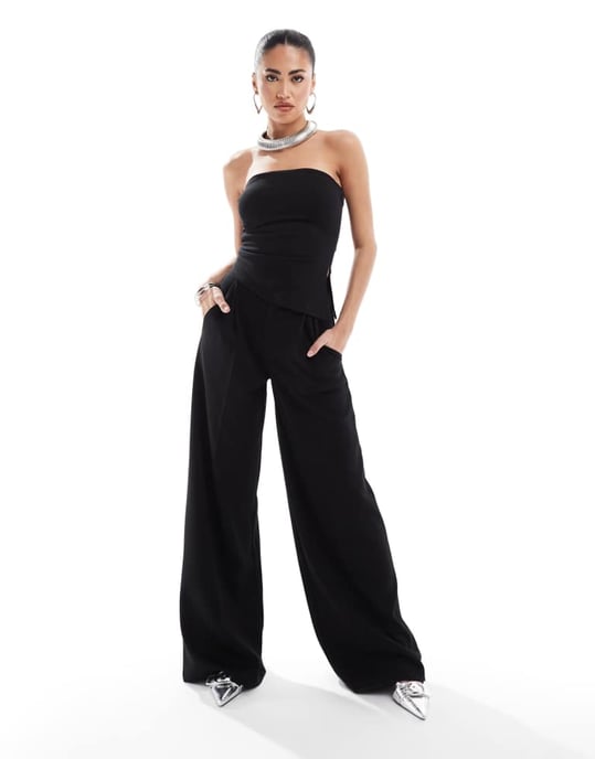 ASOS DESIGN samordnad strapless rynkad sidotopp i svart - Image 2