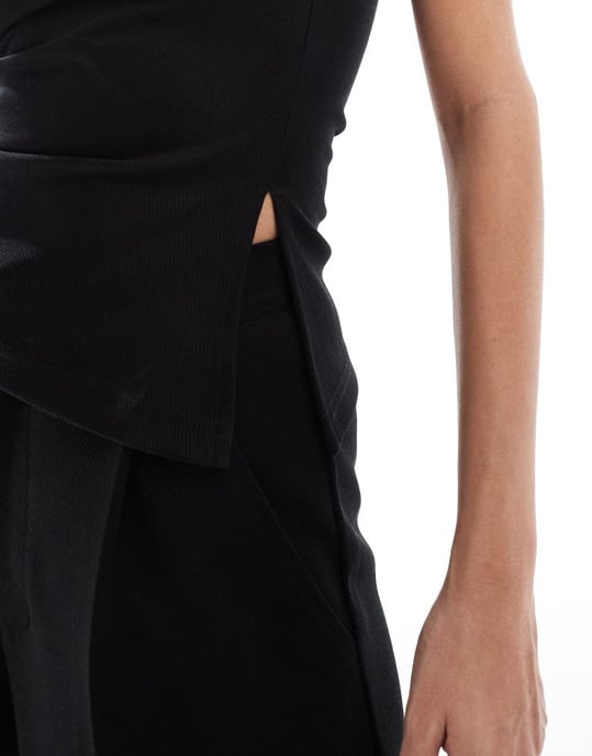 ASOS DESIGN samordnad strapless rynkad sidotopp i svart - Image 4
