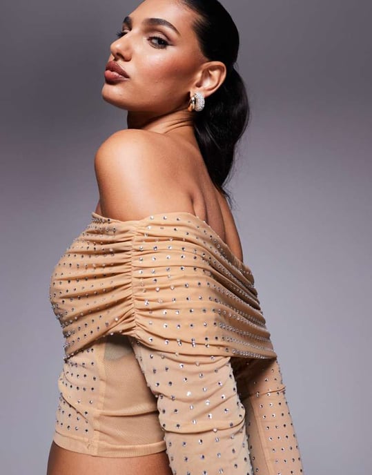 ASOS DESIGN hotfix off-shoulder långärmad topp i sten - Image 2