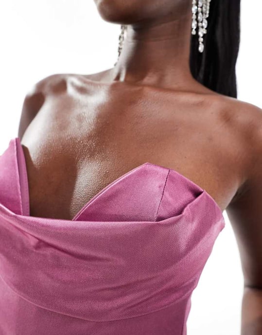 ASOS DESIGN koordinerad satintwill utan axelband korsetttopp med V-bar i mauve - Image 3