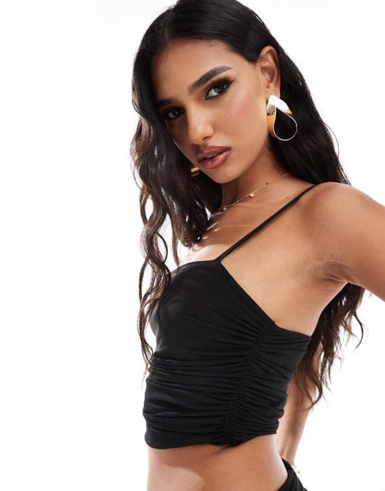 ASOS DESIGN matchande mesh ruchad topp i svart - Image 2