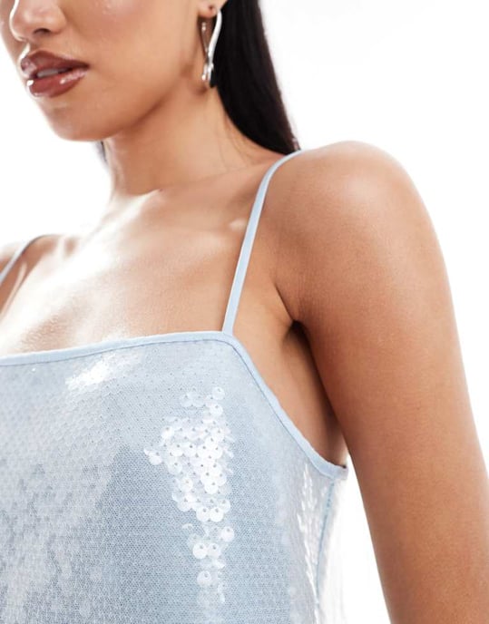 Abercrombie & Fitch koordinerad fyrkantig halsringning paljettcroptop i cool blå - Image 3