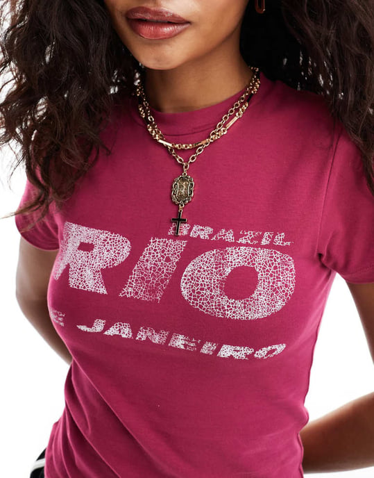 COLLUSION babytee med rio-tryck i röd - Image 3