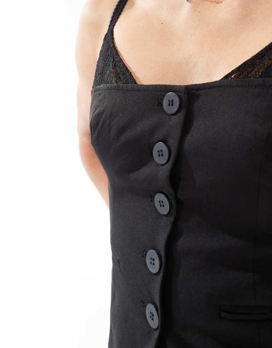 Kaiia exclusive tailored lace bra detail button through top co-ord in black - Image 3