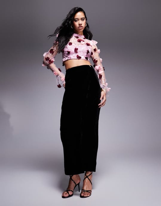 ASOS LUXE 3D blommig organza topp i rosa och röd - Image 4