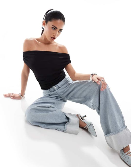 Simmi dubbellagers slinky bardot viktop i svart - Image 3