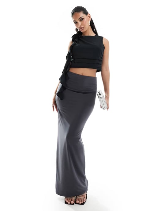 Abercrombie & Fitch draped rosette crop top in black - Image 2