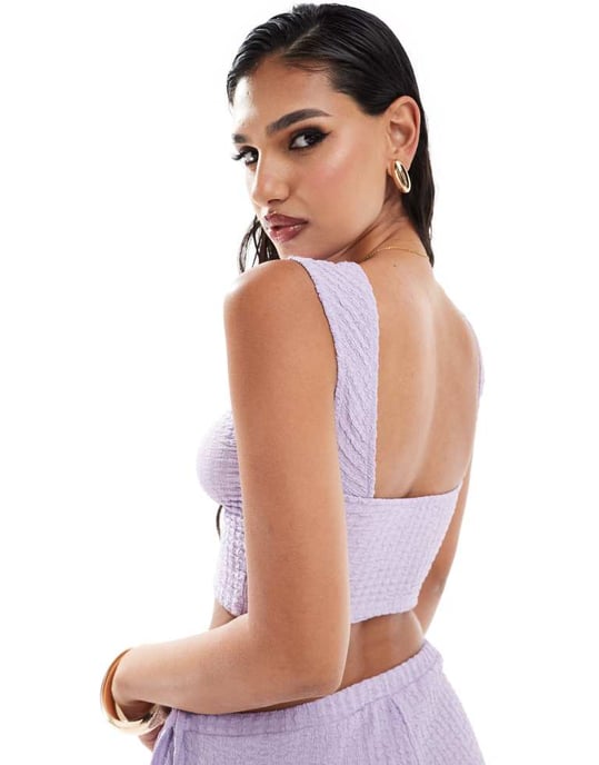 ASOS DESIGN samordnad texturerad tank med låg rygg i lilablå - Image 4