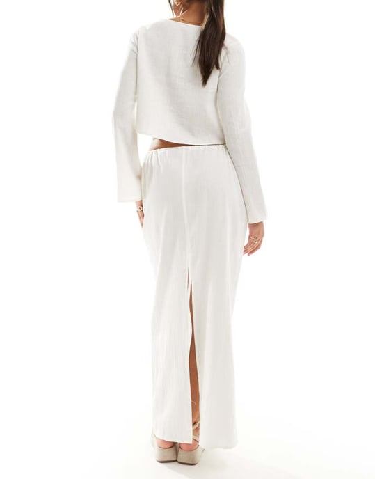 ASOS DESIGN Kayla mixa och matcha strand maxikjol i vitt - Image 4