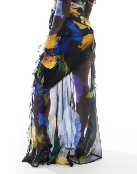 ASOS DESIGN volangdetalj koord maxi kjol i stor blommönster - Image 2