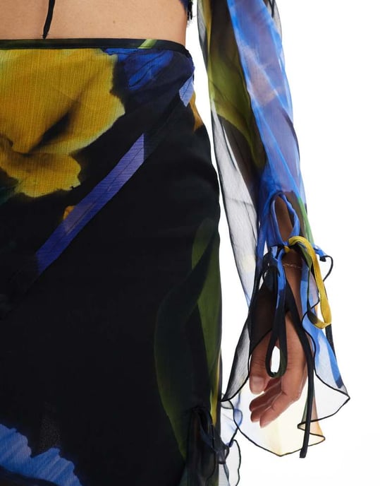 ASOS DESIGN volangdetalj koord maxi kjol i stor blommönster - Image 3