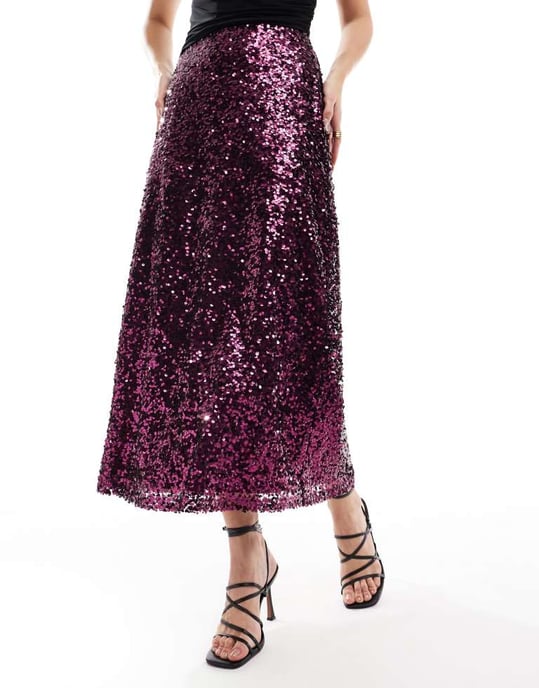 ASOS DESIGN paljettmaxikjol i vinröd - Image 3