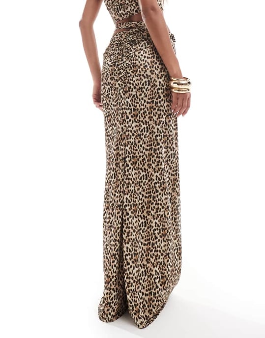 ASOS DESIGN koord slinky knutdetalj fiskstjärts maxikjol i djurmönster - Image 4