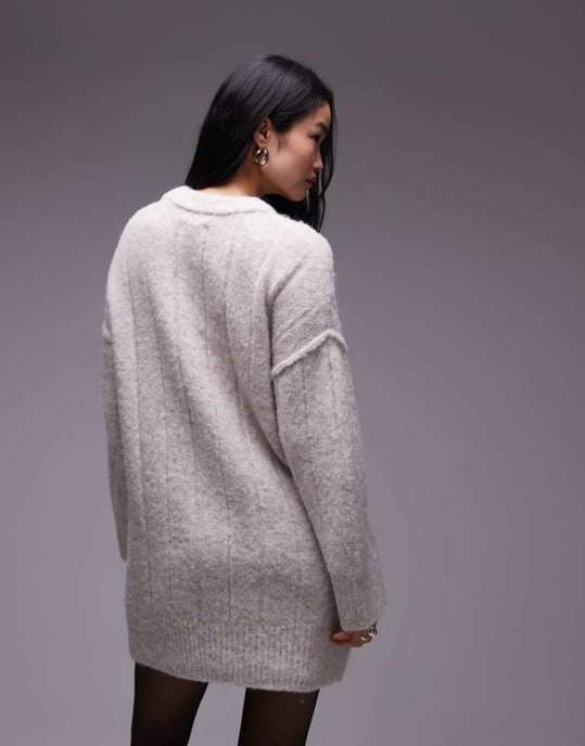 Topshop stickad fluffig ribb oversize crewtröja i havre - Image 4