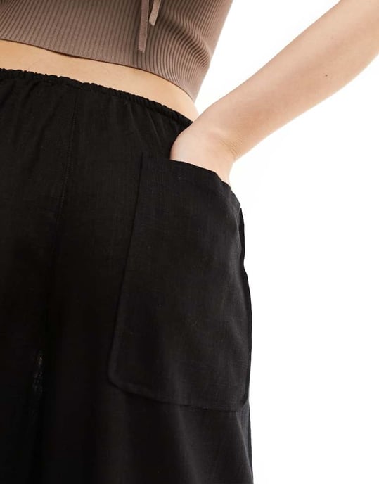 ASOS DESIGN vida ben byxor med linne i svart - Image 2