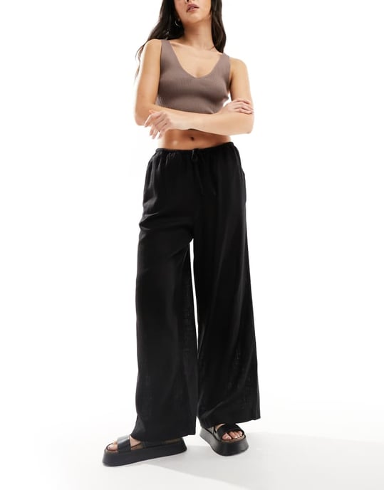 ASOS DESIGN vida ben byxor med linne i svart - Image 3