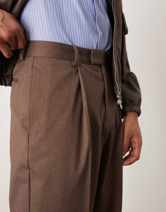 ASOS DESIGN smarta premium byxor med vida ben och dubbel veck i brunt - Image 4