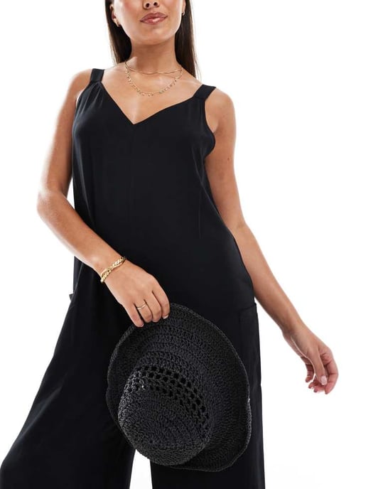 ASOS DESIGN strandoverall med fickdetalj i svart - Image 2