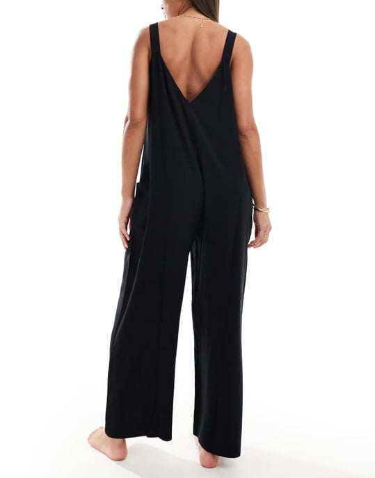 ASOS DESIGN strandoverall med fickdetalj i svart - Image 4