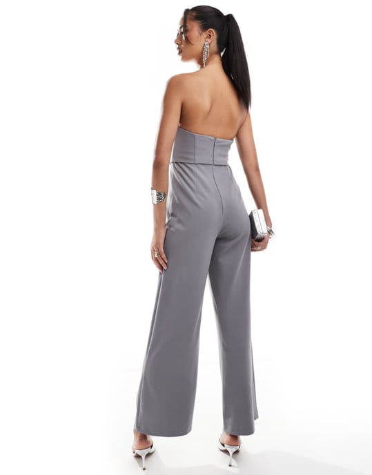 ASOS DESIGN bandeau korsett byxdress i rökgrå - Image 3