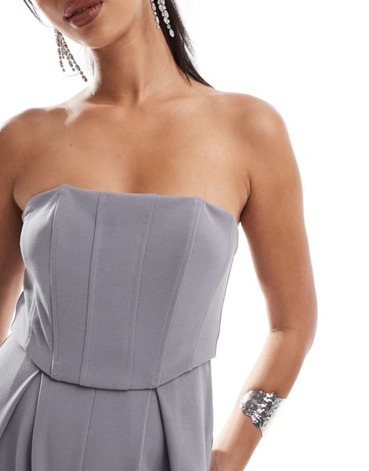 ASOS DESIGN bandeau korsett byxdress i rökgrå - Image 4