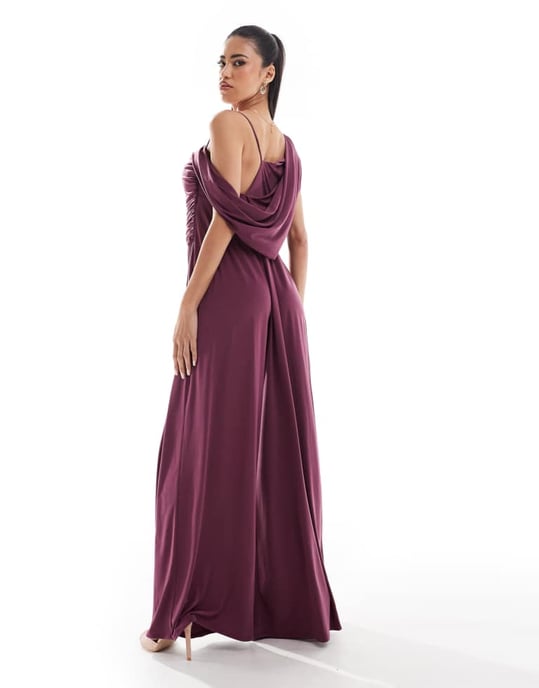 ASOS DESIGN fallande axel bredbenad jumpsuit i plommon - Image 2